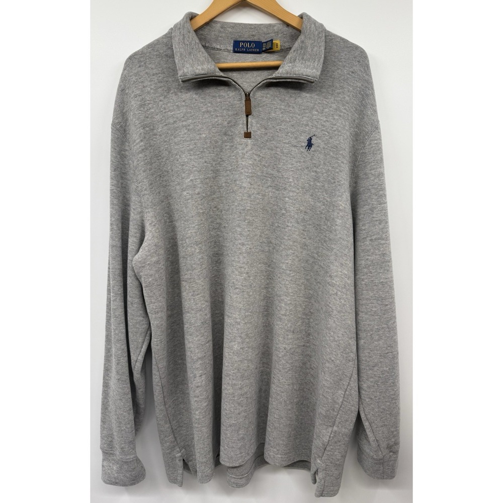 Polo Ralph Lauren 1/4 Zip Pullover Sweater Mens XXL Gray Heather Logo Preppy EUC